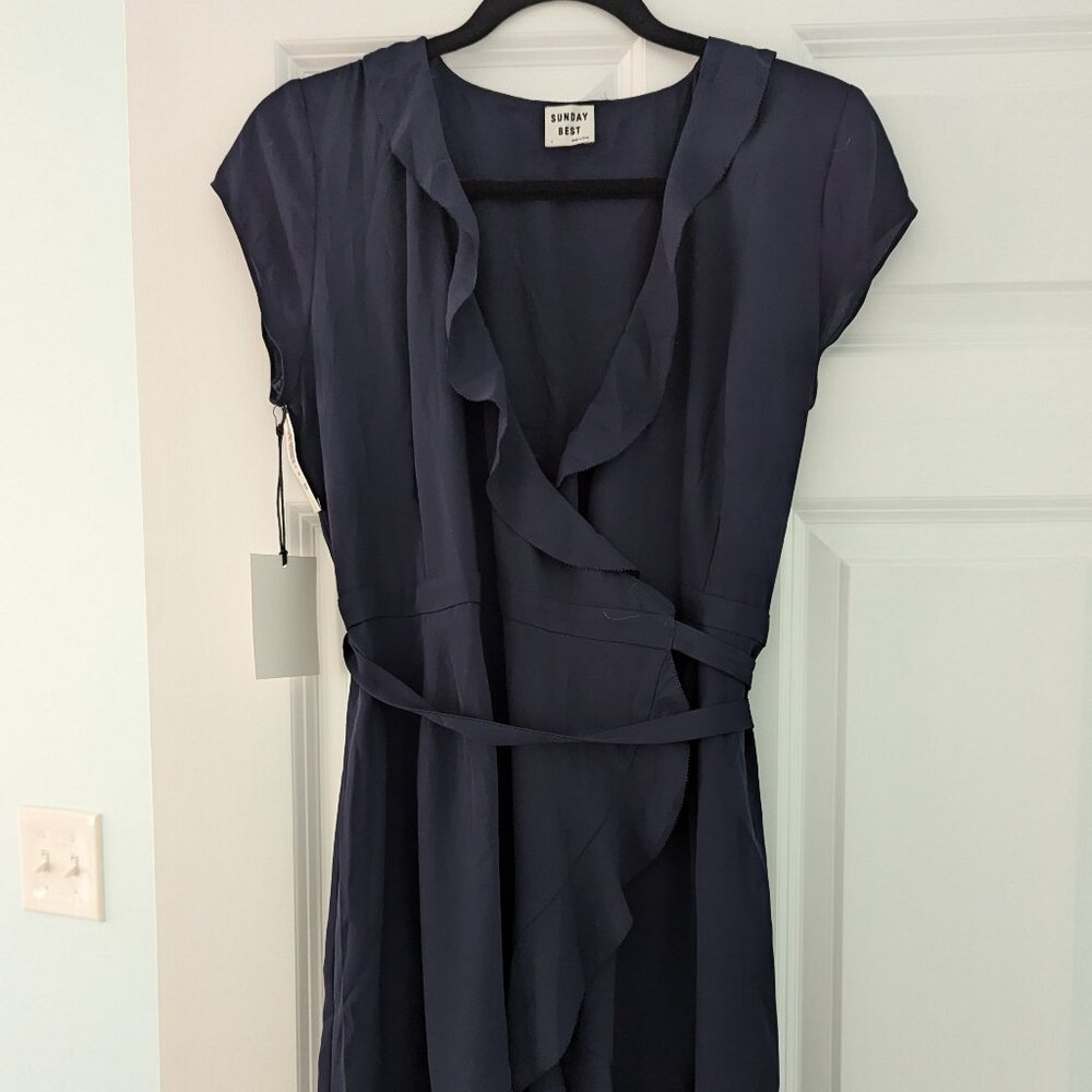 Aritzia Sunday best ruffle navy wrap dress